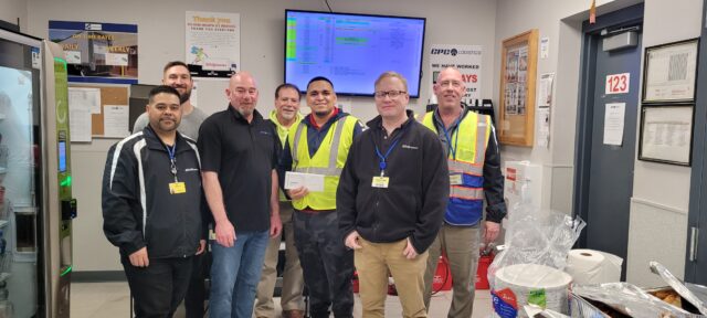 Division Manager Allan Flores, Walgreens Logistics Manager Ryan Michael, Operations Manager Bill Baines, Safety Manager Joe Cosenza, Emmanuel Santana Vargas, Walgreens Associate Logistics Manager Christian Schmoyer, and Safety Supervisor Carmen Parisio