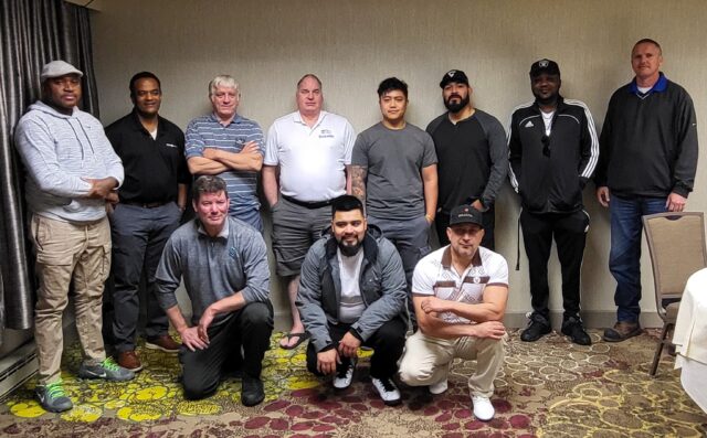 First row: Neal Randall, Rodrigo Ponce Miramontes, and Cesar Urrea. Second row: Mamadou Diakite, Regional Manager Yves Thomas, Kenneth Lutts, Joe Kallis, Andrew Sok, Armando Hernandez Coto, Oliver Wembodinga, and Safety Supervisor Herbert Morton.