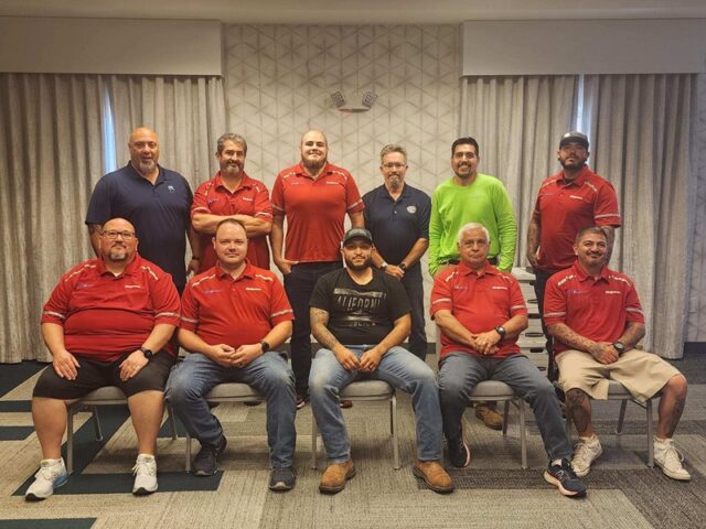 Front left: David Campos, Anthony Gross, Rene Aldana, Ronnie Lucero, and Robert Chavez. Back left: Regional Manager Rick Weiher, Jerry Romero, Bill Valdez, Safety Manager John Schlichter, Derrick Armijo, and Martin Rascon.