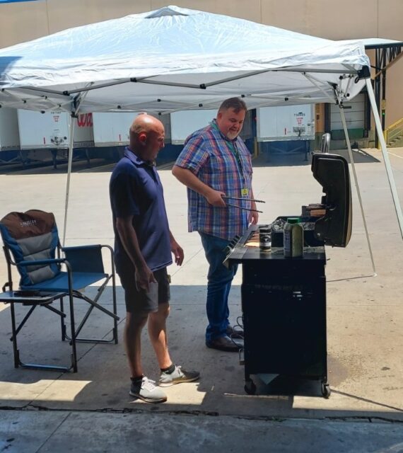 Operations Manager Luke Lenius with Walgreens Logistics Manager Lew Hoffman