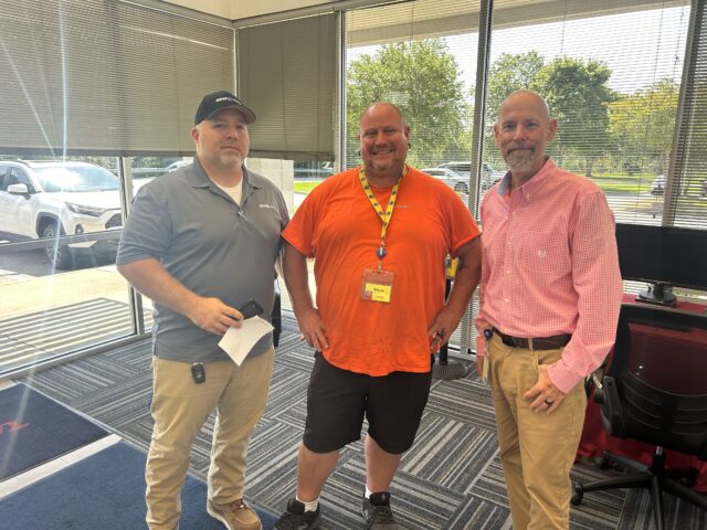 From left: Safety Manager Chad Samples, Pendergrass driver Kevin Hudson and Operations Manager Jeff Boyington