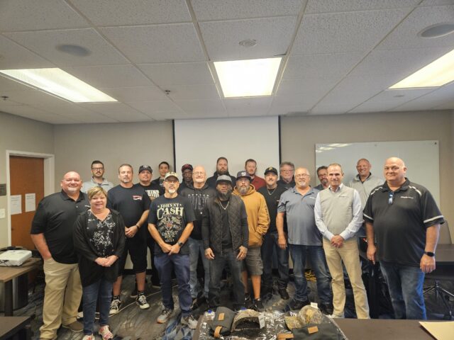 First row: CPC Safety Manager Leroy Hulse, CPC Recruiting Manager Kelly Miles, Ernie Kessell, Lowen Bentosino, CPC Safety Manager Mark Manke, CPC President John Bickel, Jr. and CPC Regional Manager Ray Miles. Second row: Mike Morton, Armondo Gonzalez, Manny Chavez and Daniel Rivera. Third row: CPC Safety Manager Brad Smith, Jason Chagolla, Adrien Rich, Lewis Dixon, Andrew Foote, Ryan Epps, Gary Dovel, CPC Safety Manager John Schlichter and CPC Director of Safety Isaac Harmon.