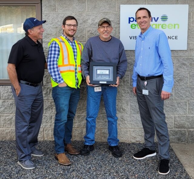 From left: Safety Manager Joe Cosenza, Pactiv Evergreen Transportation Coordinator Matt Zielen, Michael Santey and Pactiv Evergreen Regional Logistics Director Ryan Winters