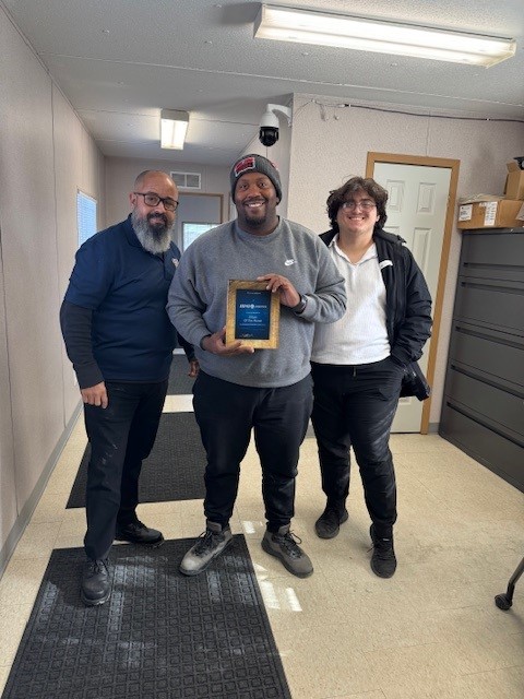 Jamal Stevens with with Regional Manager Mark Echevarria and John Deere Southeastern Dispatcher James Carver