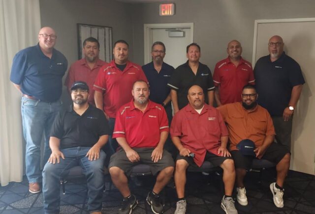 First row: Jaime Ibarra, Jorge Aguirre, Steven Perez and Israel Salazar. Second row: Division Manager Richard Jones, Ernesto Gamboa, Jose Chavez, Safety Manager John Schlichter, Jesus Martinez, Jose Nava and Regional Manager Rick Weiher.