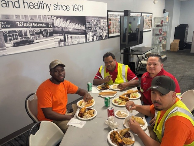 Drivers enjoy their food.