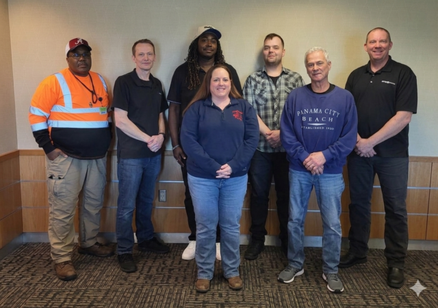 First row: Walgreens Logistics Manager Mary Weisensel and Raymond Rykal. Second row: Christopher Blanks, CPC Safety Supervisor Don Rogers, Robert Williams, Thomas Lauritzen and CPC Operations Manager Curt Ryan.