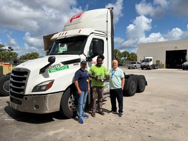From left: Regional Manager Mark Echevarria, Dwayne Williams and Walgreens Transportation Manager Joe Catalfamo