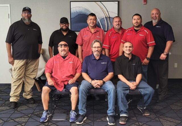 First row: Steven Perez, Safety Manager John Schlichter and Christopher Prangner. Second row: Gary Simons, Israel Salazar. Ernesto Gamboa, Jorge Aguirre, Jose Chavez and Regional Manager Rick Weiher.
