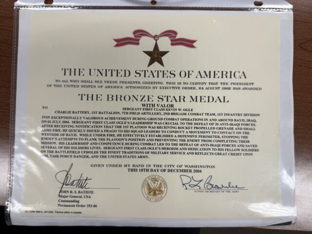 Photo of Kevin Ogle's Bronze Star Medal.